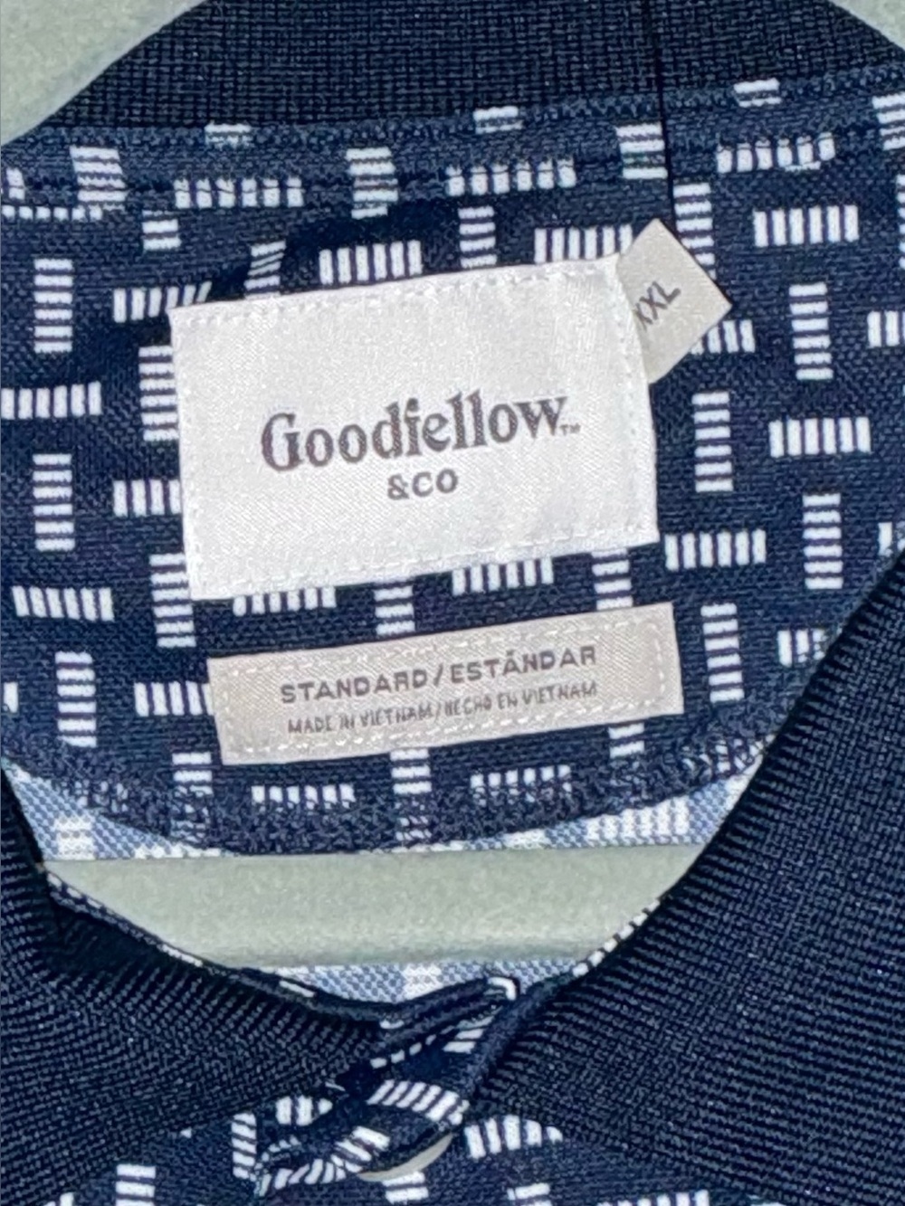 Goodfellow & Co Navy and White Geometric-Print Polo (NWT) - Picture 6 of 7